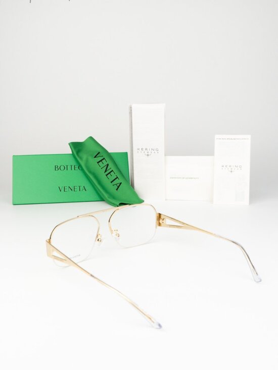 Bottega Veneta Women Eyeglasses Gold Demo Pilot BV1067O 002 NEW AUTHENTIC